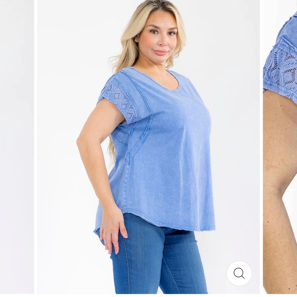 Heyson Casual Blue Lace Sleeve Tee